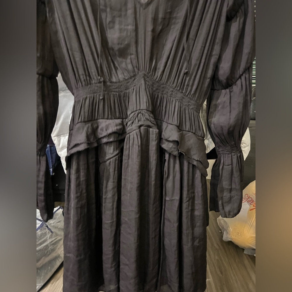 IRO Black Plunge Neck Bishop Sleeve Cocktail Dress - Picture 5 of 7